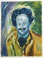 Pablo Picasso (Handmade) Oil Drawing On old Paper Signed & Stamped, Vtg Art