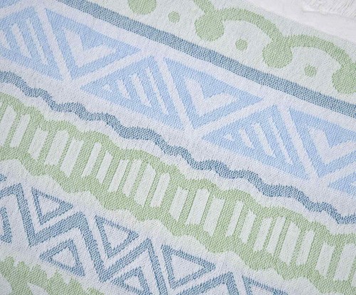 Telo Mare Piscina Pareo Cotone 300 gr/mq - 170 x 90 cm - Geometrico - Verde Blu