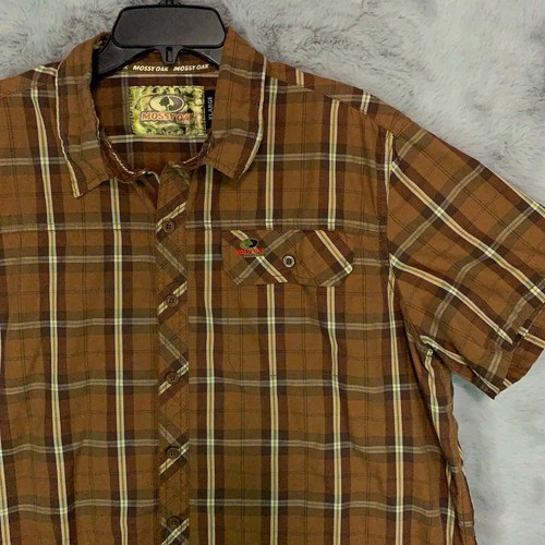 Mossy Oak Shirt Men's Extra Large Brown Plaid Brand Camo Button Up Outdoors - Picture 5 of 6