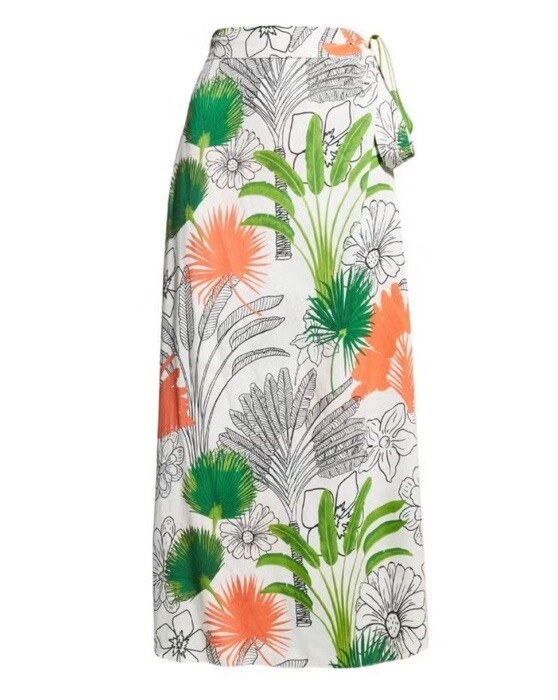Verandah  Wrap Tie Pareo Maxi Skirt Pondicherry Palm L UK 12 Rrp $310 image 3
