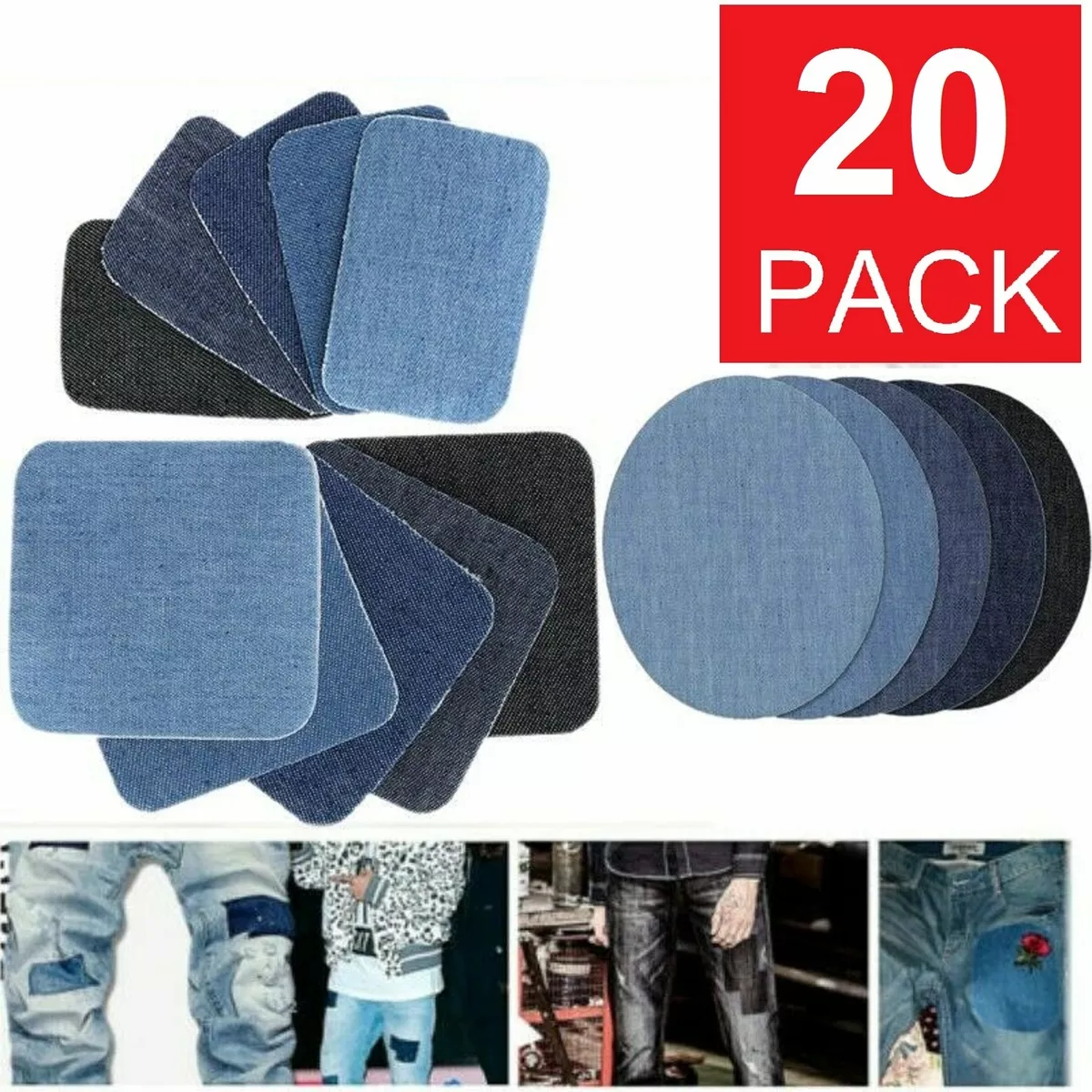 Denim Patches for Clothing Jeans (3/5 Colors 25/20/12 PCS) Denim Iron-on or  Sewing Jean Patches Fabric Patches Self Adhesive Denim 