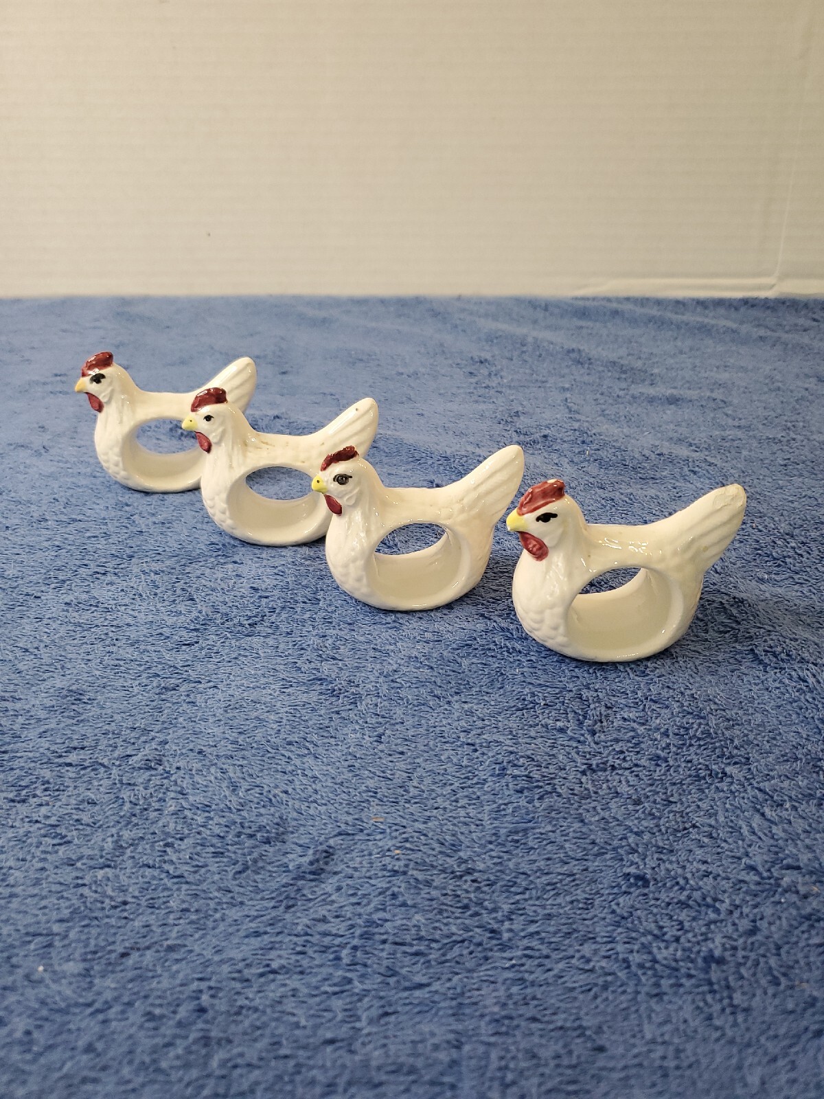 Vintage Pewter Chicken Napkin Ring Set of 4 Metal Holders