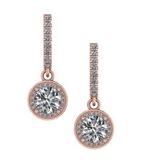 Rose Gold Plated Sterling Silver Dangle Halo Earrings With CZ - April Birthstone