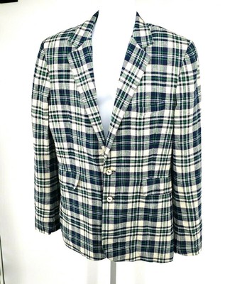 Men's Summer Plaid Blue&Beige Linen Cotton Blazer Jacket 2 Button Leisure Suit Men's Summer Plaid Blue&Beige Linen Cotton Blazer Jacket 2 Button Leisure Suit