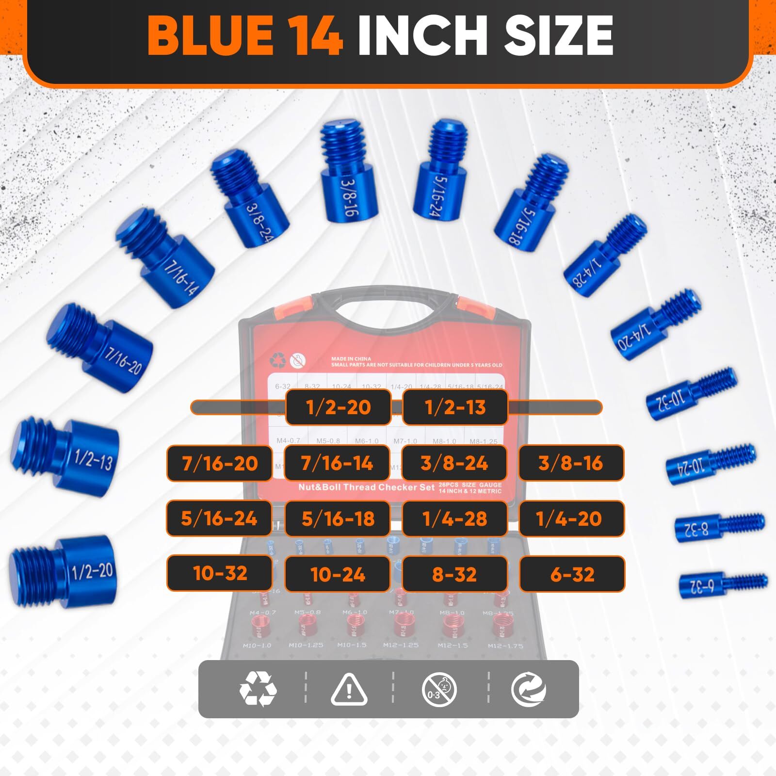 Nut and Bolt Thread Checker - Red & Blue 26 Gauges High-Speed Steel Bolt and ...