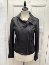 Barone Firenze Italy Sally Bis Lambskin Black Leather Biker Jacket M/10 £418