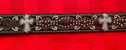 Ariat Western Girls Belt Youth Scalloped Studs Cross Conchos Brown - Picture 2 of 7