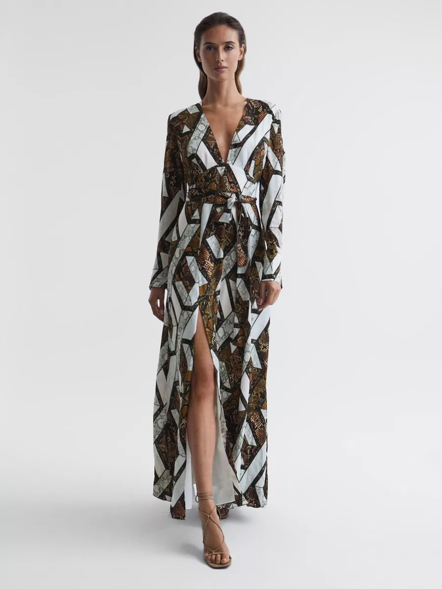 Reiss Loren Snake Print Plunge Maxi Dress Size UK 6 268.00