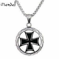 MENDEL Mens Biker Iron Cross Pendant Necklace Medal Stainless Steel WW2 Jewelry