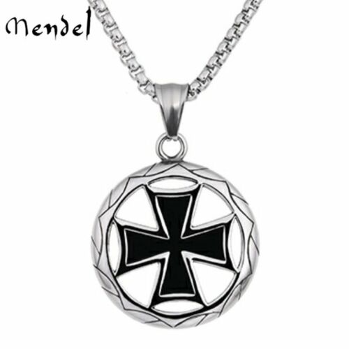 MENDEL Men Biker Iron Cross Pendant Necklace Medal Stainless Steel WW2 Jewelry - Picture 1 of 12