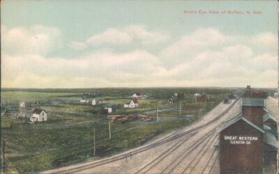 Historic Buffalo, N.D. Great Western Elevator Co RR Tracks and Homes on Prarie