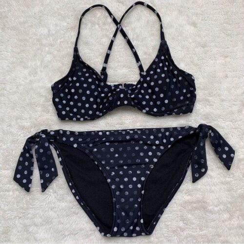 Athleta Women's Black/White Polka Dot Bikini Size Bottom Small Top 32 B/C