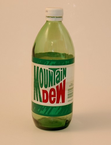 Scarce 1994 Mountain Dew 20oz Torpedo Glass Bottle Plastic Label & Screw Top