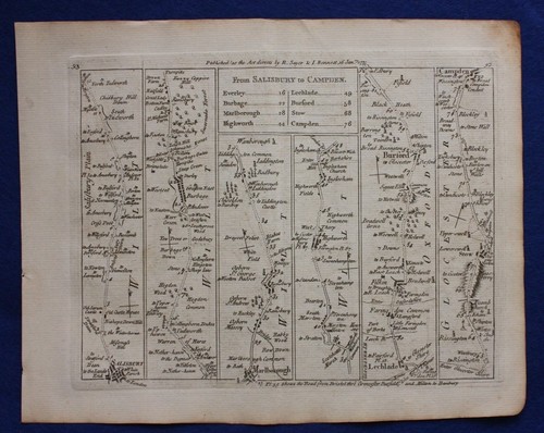 Original antique road map WILTSHIRE, SALISBURY, SHROPSHIRE, FLINT, Jefferys 1775 - Picture 2 of 4
