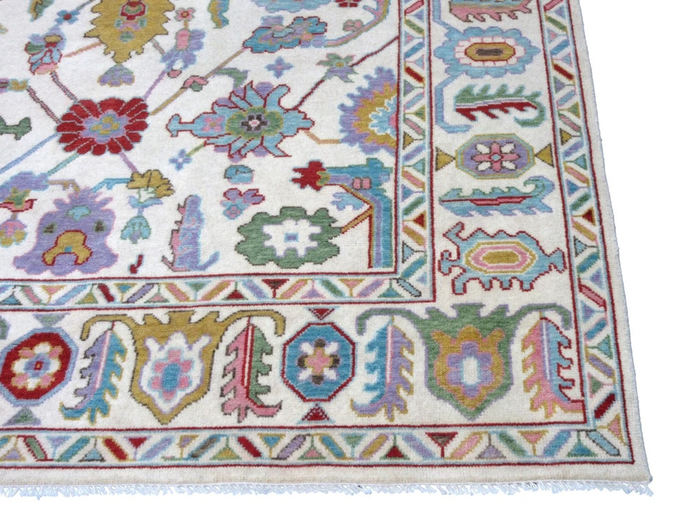 Alfombra oriental de lana anudada a mano 8X11 marfil Oushak (7'10" x 10'7") Foto 4 de 4