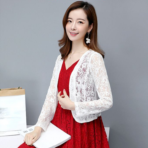 Women Floral Lace Crop Top Open Front Capelet Bolero Shrug Shawl Sheer Hollow - Picture 9 of 16