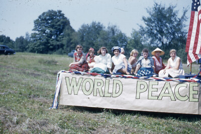 Kodak Slide 1950s Red Border Kodachrome Young Women on World Peace Parade Float