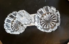 Vintage Open Double Salt Cellar & Attached Toothpick Crystal EAP Glass Starburst