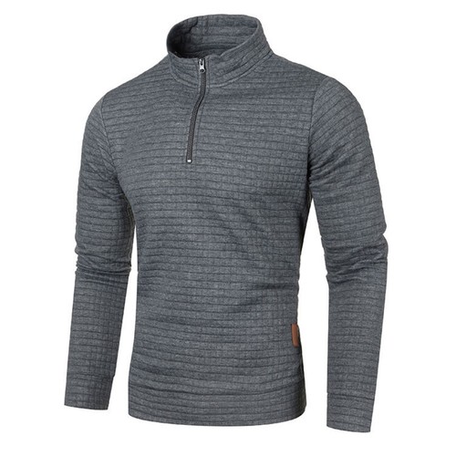 Men Long Sleeve Tops High Collar Autumn/Winter Plaid Zipper Solid Color Hoodie - Picture 6 of 24