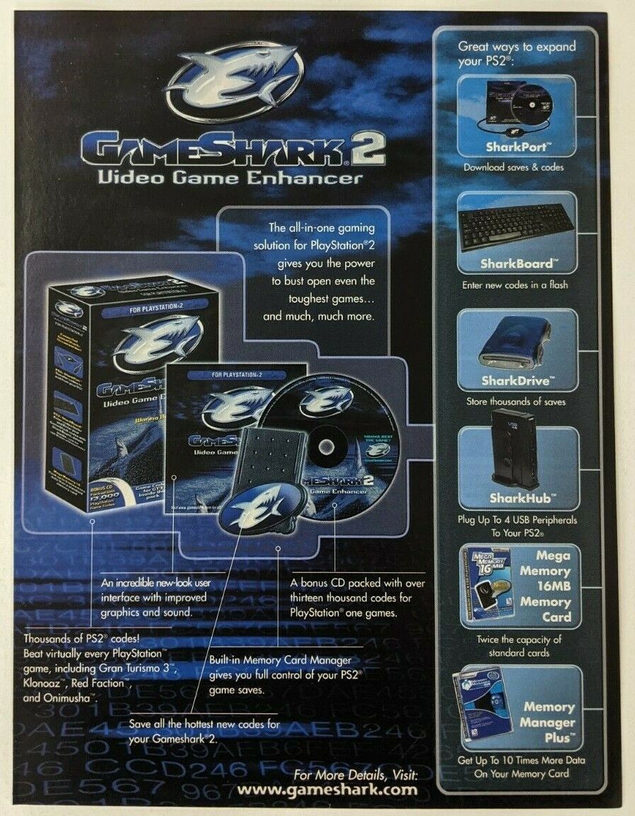 DAMAGED GameShark 2 Print Ad Poster Art PROMO Original PS2 SharkPort  SharkDrive