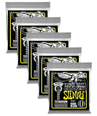 5 PACK Ernie Ball Coated Beefy Slinky Electric Guitar Strings, 11-54