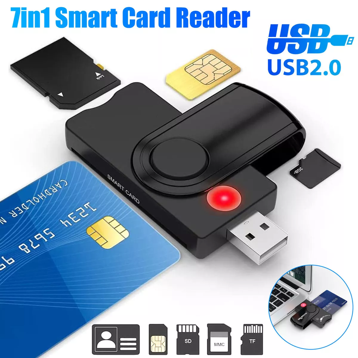 7-in-1 Smart USB 2.0 Micro TF SD SIM ID Memory Card Reader Adapter