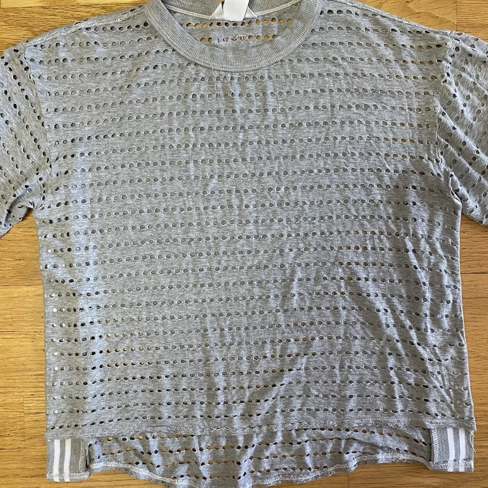 Hard Tail Gray Perforated Soft Outdoor Workout Yoga Boxy Short Sleeve Top S - Image 2 of 4