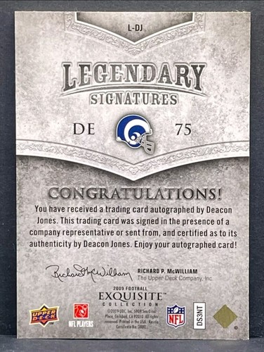 2009 Upper Deck Exquisite Deacon Jones Legendary Signatures Autograph AUTO #/45 - Picture 2 of 2