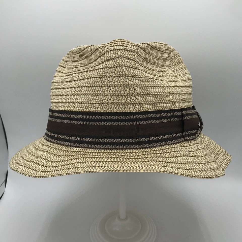 Goorin Bros Tan Brown Straw Paper Fedora Men’s Sz Medium Logo Stripe Band GUC - Image 2 of 4
