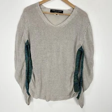 Comme Des Garcons Homme Plus Size L Linen Wool Switched Knit Sweater Beige Green
