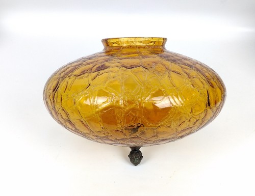Amber Crackle Glass Globe Orb 10.5" Dia Light Shade MCM Mid Century - Picture 2 of 13