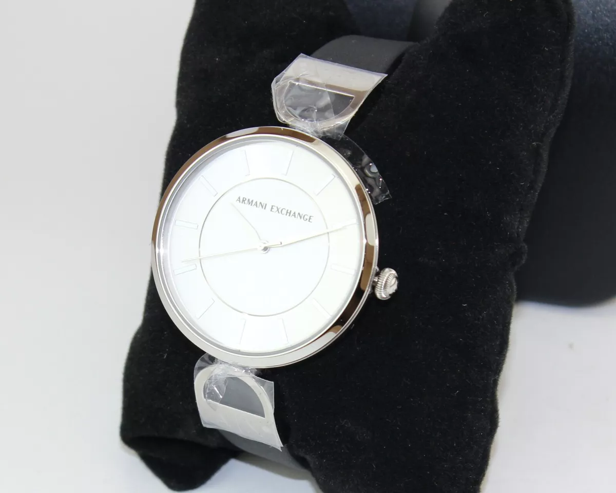 NEW AUTHENTIC ARMANI EXCHANGE BROOKE SILVER BLACK LEATHER AX5323