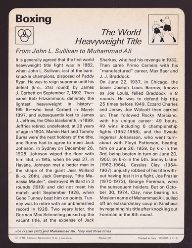 WORLD HEAVYWEIGHT TITLE Muhammad Ali Joe Frazier Boxing 1979 SPORTSCASTER CARD - Picture 2 of 2