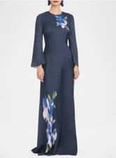 NEW SACHIN & BABI Alex Floral-Print Satin Crepe Gown Midnight Corsage 8 #WD372