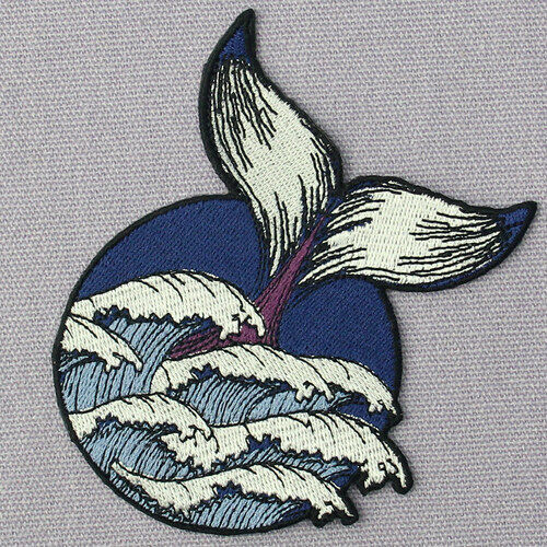 Embroidered Patches Iron Sew On Patch transfers Badge appliques Whale Tail Wave - Picture 2 of 4