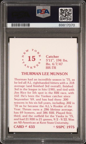 LOT 6) PSA 8 THURMAN MUNSON SEAVER SCHMIDT CAREW WINFIELD 1975 SSPC GRADED TPHLC - Picture 14 of 15