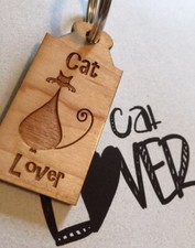 Cat lover Wood Laser Engraved Keychain