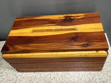 Vintage 2 Tone Solid Wood Trinket, Keepsakes, Letter Box w/Removable Lid in EUC