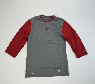 Nike Shirt Mens Medium Red Grey Pro Combat Dri Fit Training Fitted Griffey Logo