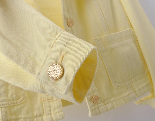 Womens Girls Teen Yellow Denim Cotton Fashion Jacket Pockets Button Lapel Collar - Imagen 11 de 14