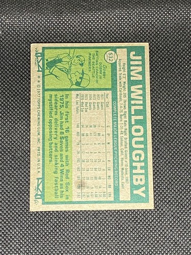 Jim Willoughby Boston Red Sox signiertes Auto 1977 Topps #532 ~ COA - Bild 2 von 3