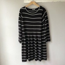 Eliza J Womens Long Sleeve A-line Dress Size 1X Black White Stripe Plus Knit