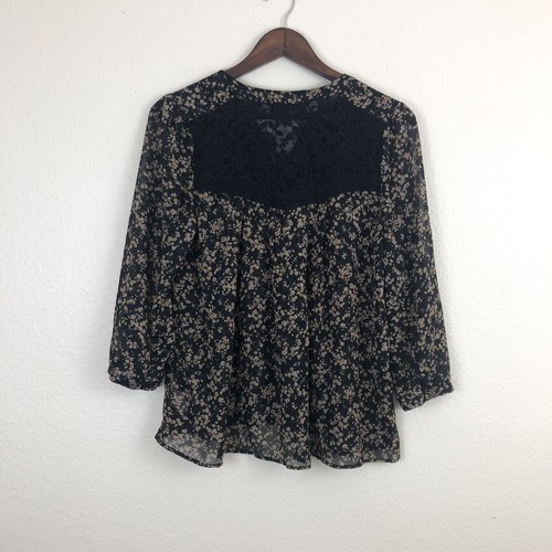 Miss Me Sheer Floral Top Blouse Gypsy Boho Peasant Crochet Detail Size S - Picture 4 of 5