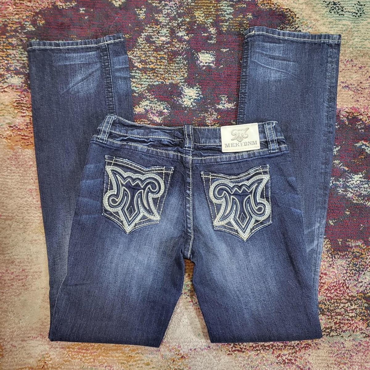 MEK Denim Jeans Womens Size 28 Blue Flap Pocket Logo Y2K Bootcut