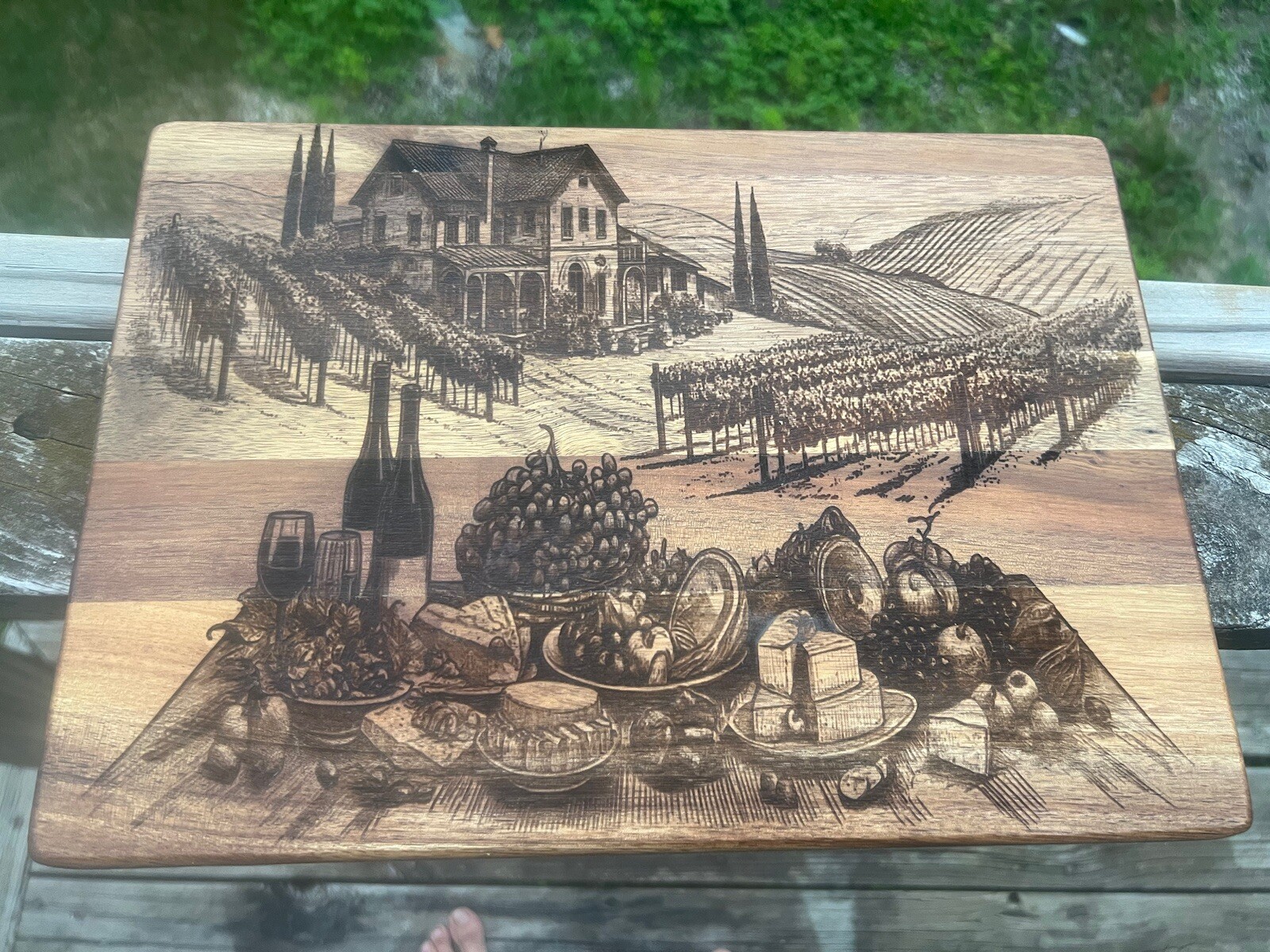CUTTING BOARD Country Wine Theme Laser Engraved Thick Acacia Wood-image