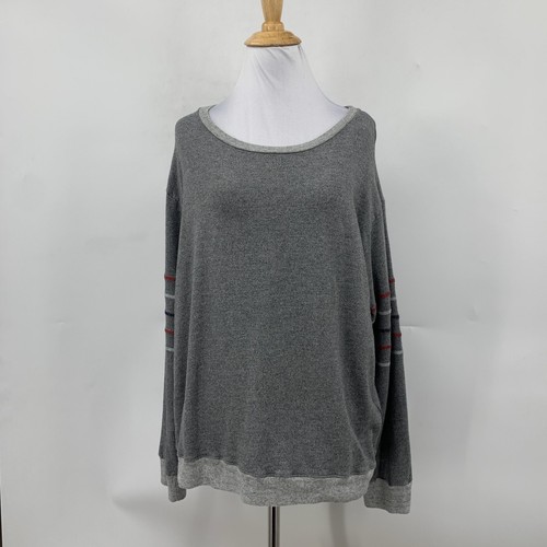 Sundry Sweatshirt Womens 2 Gray Relaxed Long Sleeve Arm Stripe Pullover Stretch - Picture 2 of 9