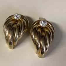 Vtg Shoe Clips MADE IN FRANCE Gold Tone Swirl  Rhinestone Signed BLUETTE