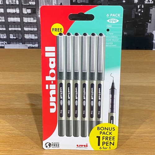 Uni-Ball Eye Fine Rollerball Pens 0.7mm Black Ink Set of 6 - Picture 23 of 24