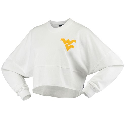 Women's White West Virginia Mountaineers Raw Hem Cropped Spirit Jersey Long - 第 2/5 張圖片