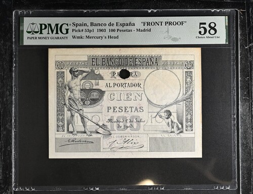 PRUEBA BILLETE 100 PESETAS  1903 FOGONERO PMG 58 ESPAÑA SPAIN SPANIEN ABOUT UNC